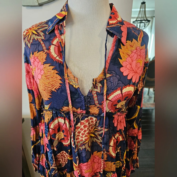 Jaase Women's Size XS Fall Floral Boho Flowy Hippie Top Rayon New w/ Tag - Picture 2 of 11